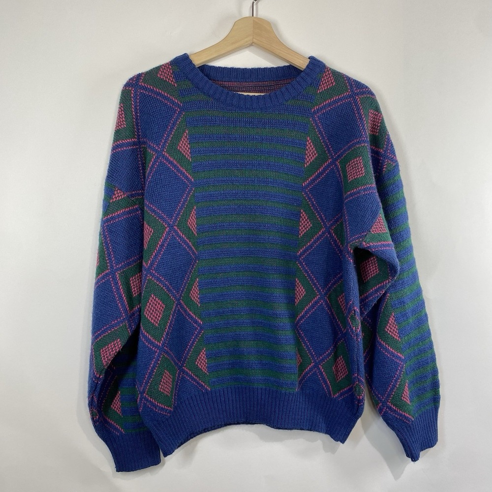 Made In Italy Womens Geometric Wool Blend Sweater Size M Indie Colorful Abstract